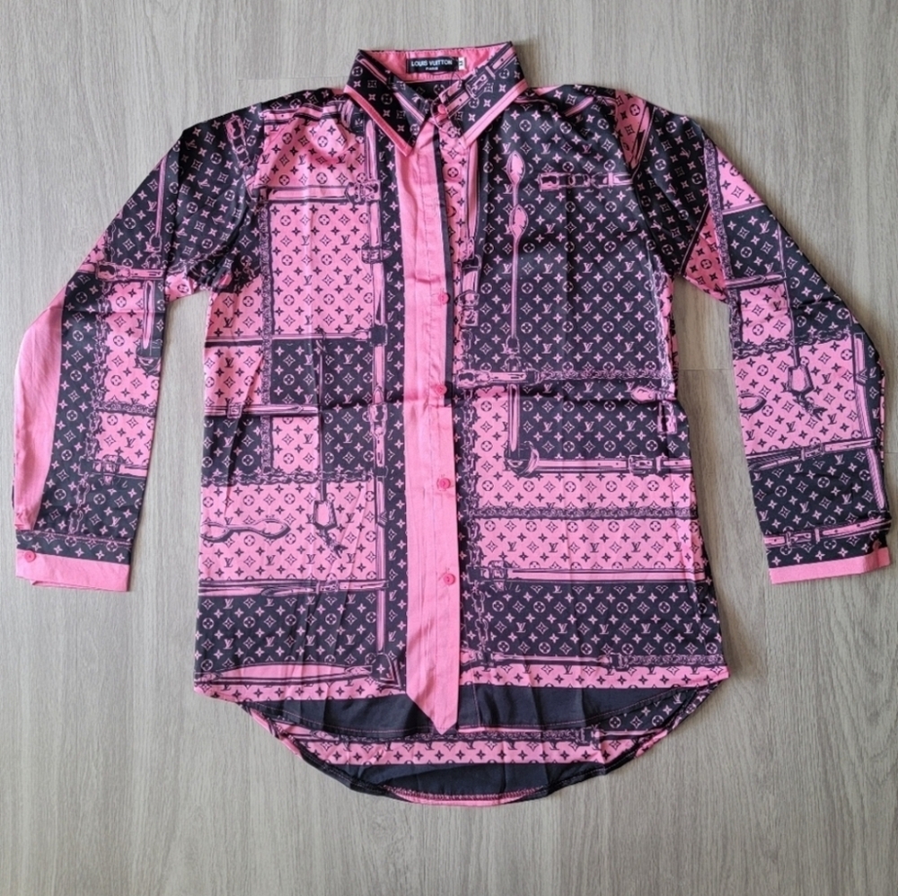 Black And Pink Stylish Satin Formal Or Casual Longsleeve Shirt